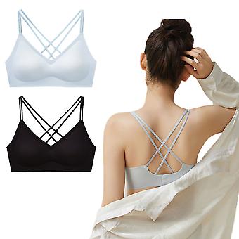 2 pakkausta Naisten ristikkäiset rintaliivit Seksikäs V-kaula saumaton langaton bralette everyday bralette -urheilu bralette