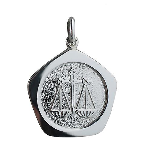 Silver 21mm five sided Libra Zodiac Pendant