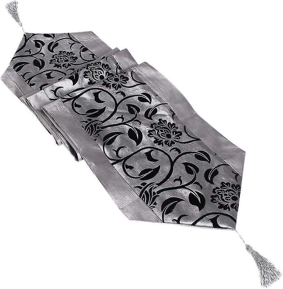 Table Runner Modern Beige. 33x180cm. Table Decoration Flocked Damask Table Flag