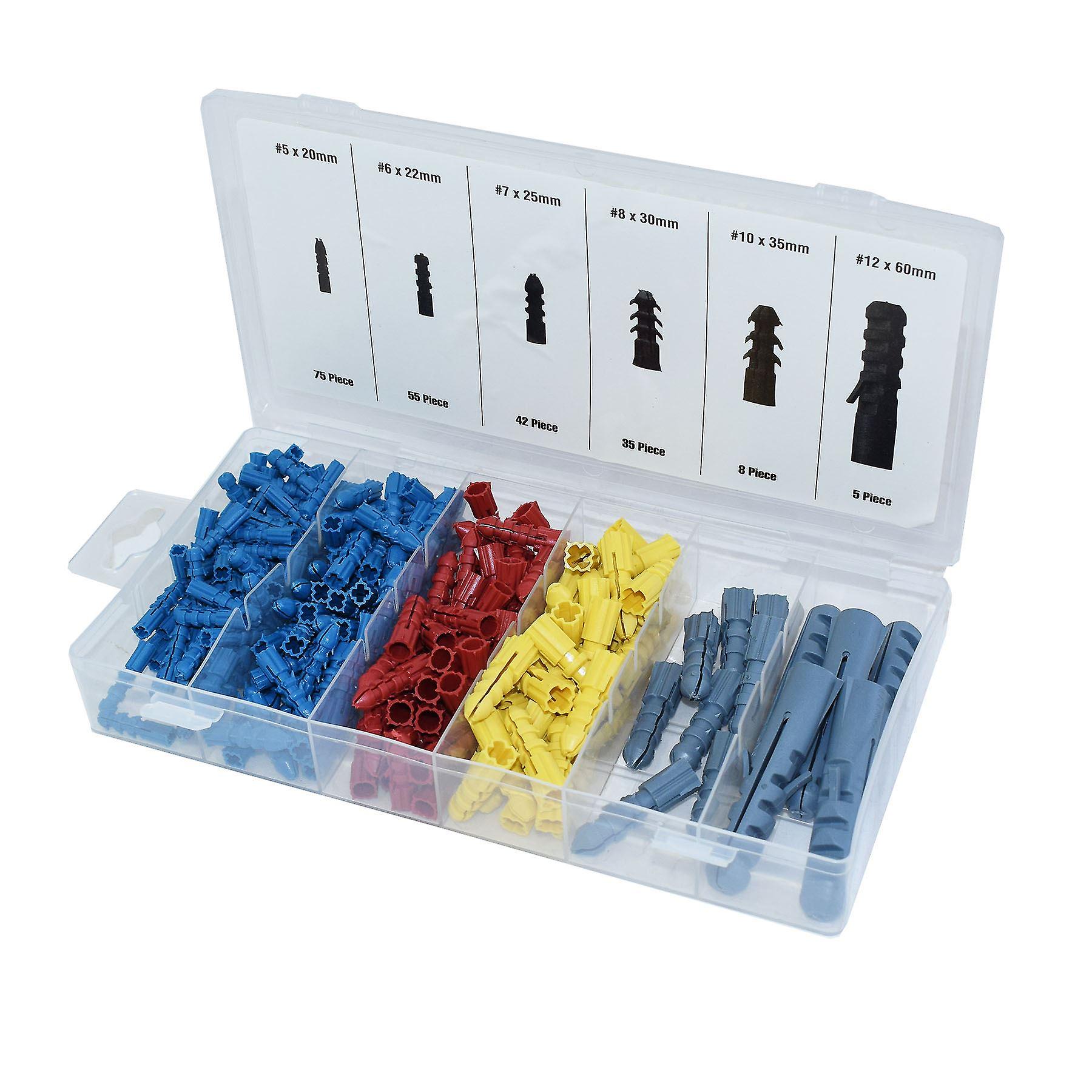 220pc Wallplugs Raw 20-60mm Rawl Plug Wall Coloured In Case Poly Anchor