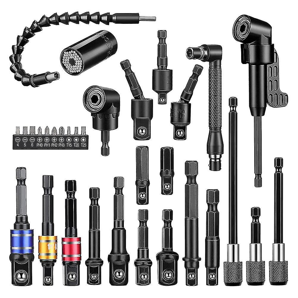 32pcs Drill Bit Extension Set 1/4, 3/8, 1/2 inch Hex Adapter Socket Bendable Magnetic Extender Dril