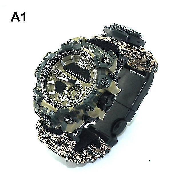 7 In 1 Outdoor Survival Watch Tactical Paracord Bracelet Watch With Compass Scraper Thermometer Para