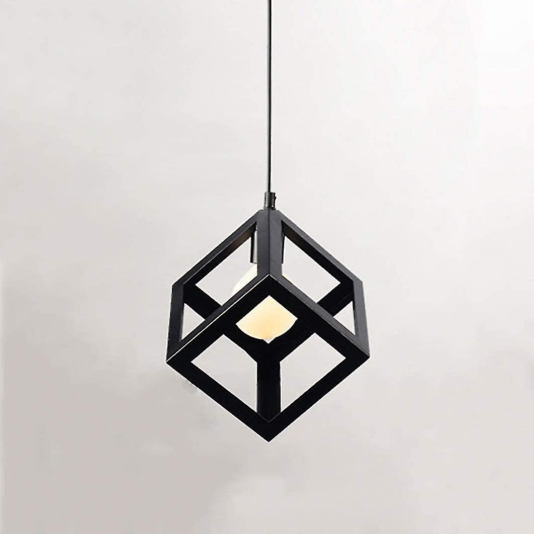 Industrial Cube Ceiling Light, Metal Pendant Light Fixture, E27 Creative Black Square Ceiling Light 