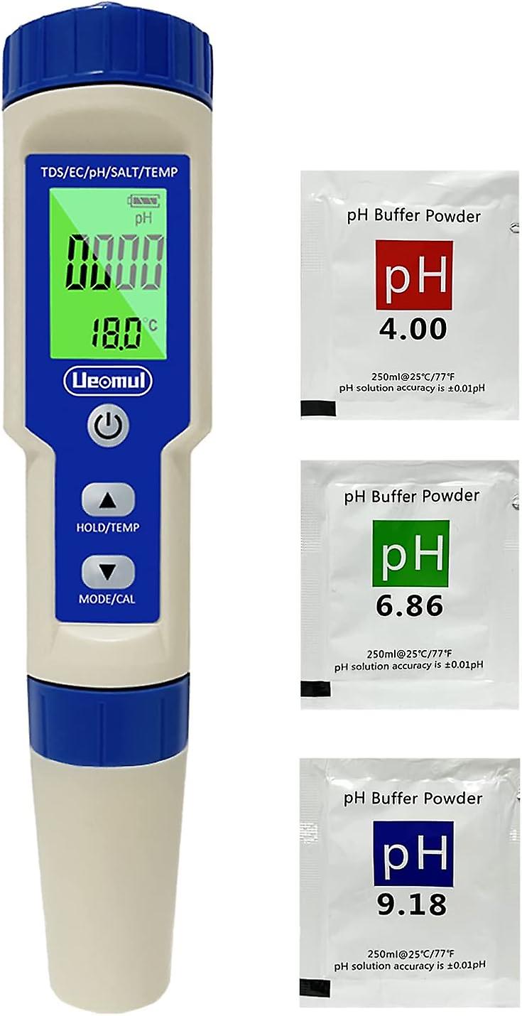 5 In 1 Electronic Ph Meter With Tds Ec Salinity Temperature Ph Multi-parameter Tester Waterproof Ip67 High Accuracy Water Ph Meter Automatic Temperatu