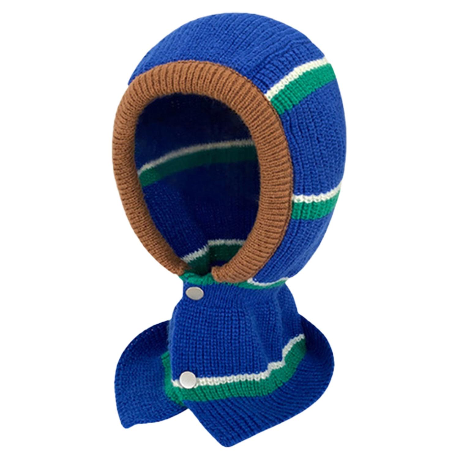 Scarf Hat Button Design Anti-shrink High Elasticity Striped Neck Warmer Beanie One-piece Cap for