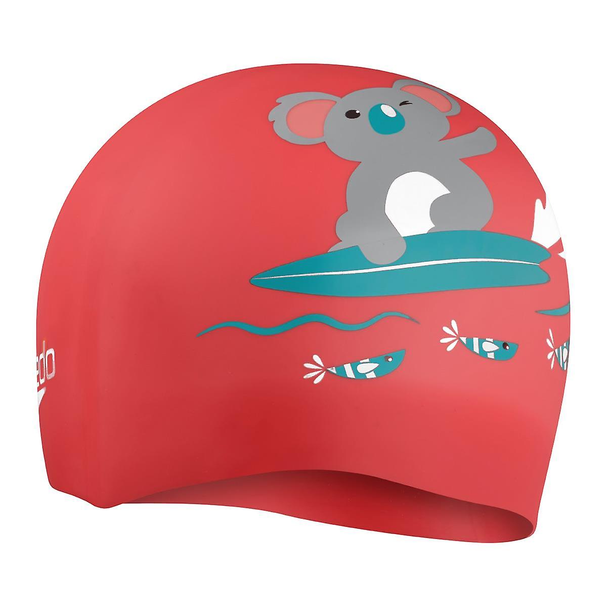 Speedo Junior Printed Silicone Cap - Coral/ Aquarium/ Shark Grey - Girls