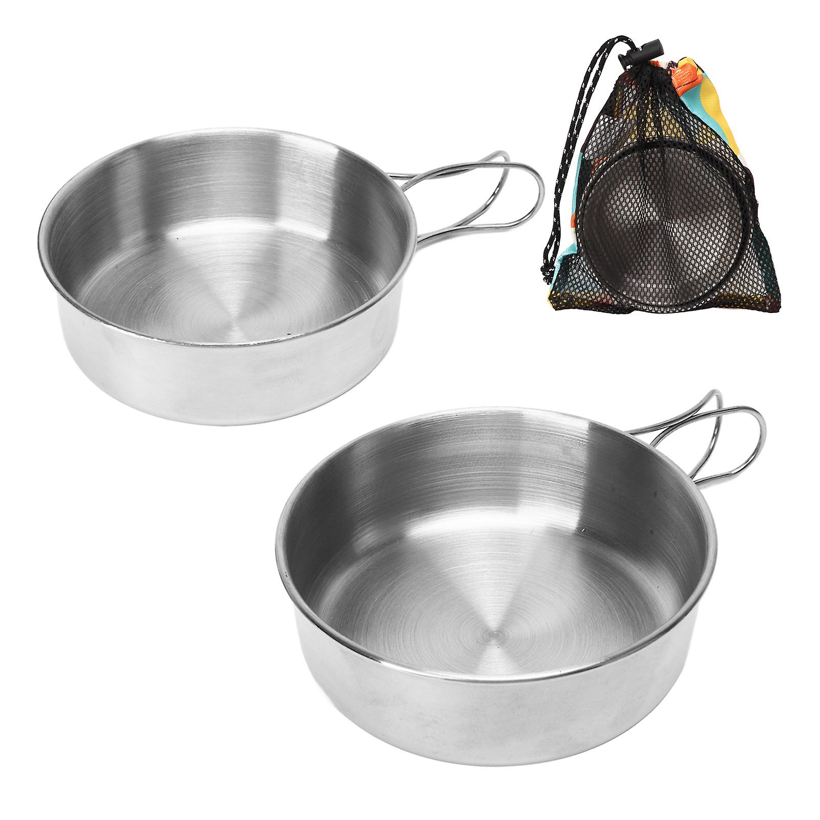Outdoor Stainless Steel Bowl Portable Mini Camping Bowl with Foldable Handle for Camping Cookware Mess Kit