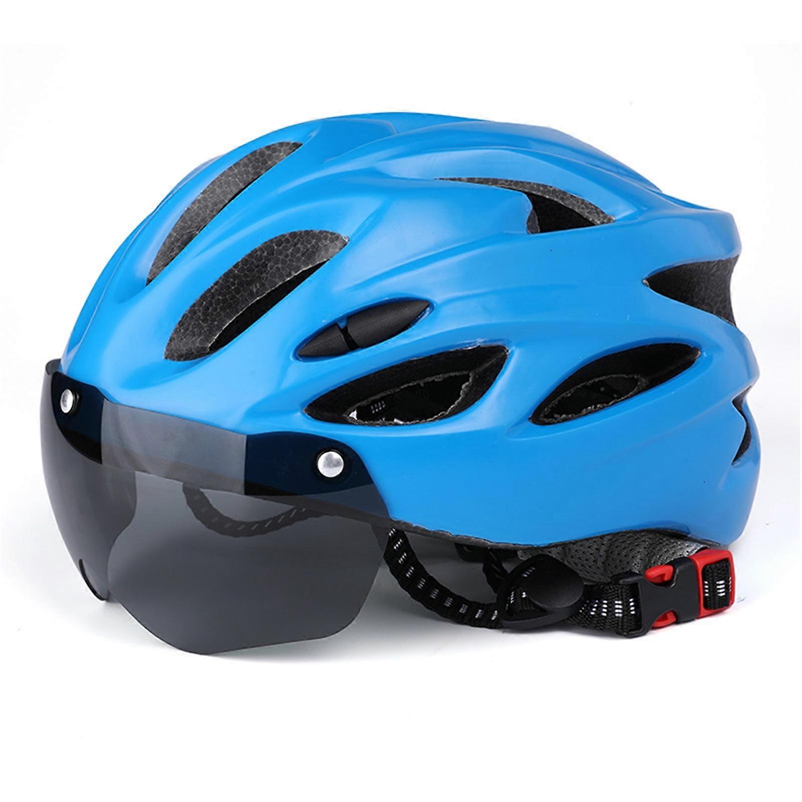 Rennradhelm Guter Schutz Sicherheitsschnalle Schlagfestigkeit Fahrradhelm mit Brille für Radrennen Blau