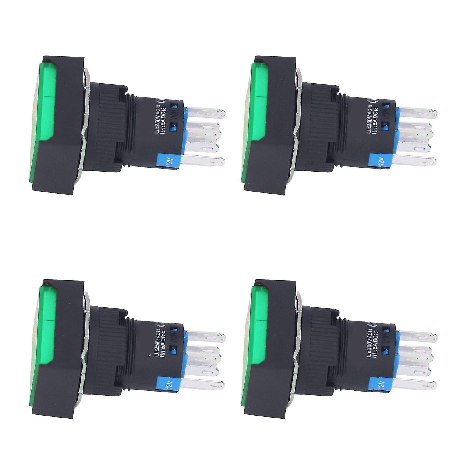 16mm 12V Green 25Pcs Micro Squares ABS Brass Self Locking Push Button Switches with Light