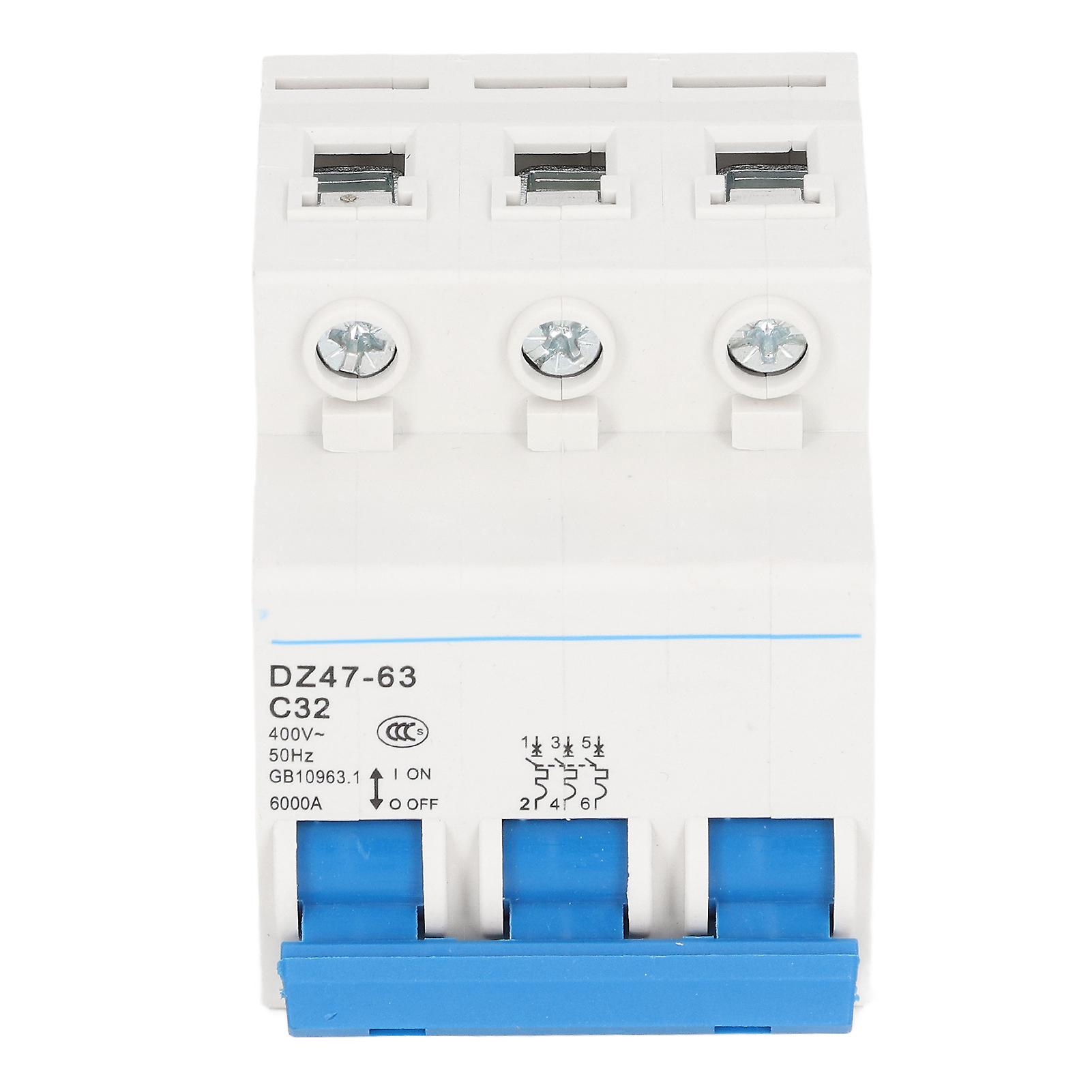 3P Circuit Breaker DIN Rail Mount Circuits Breakers 400V 32A Breaking Capacity 6000A