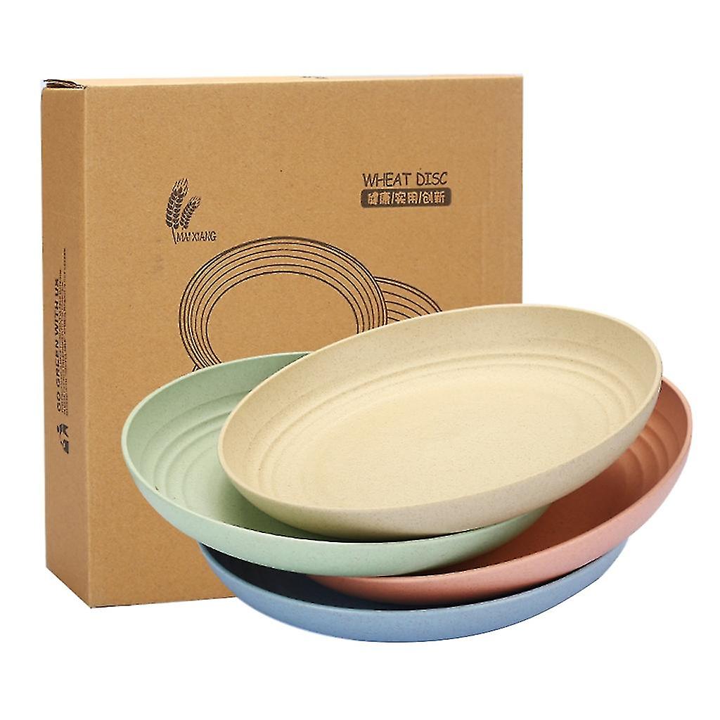 4 Pcs Wheat Straw Plates Unbreakable Dinner Plates Sustainable Dinnerware(20-23-25CM)