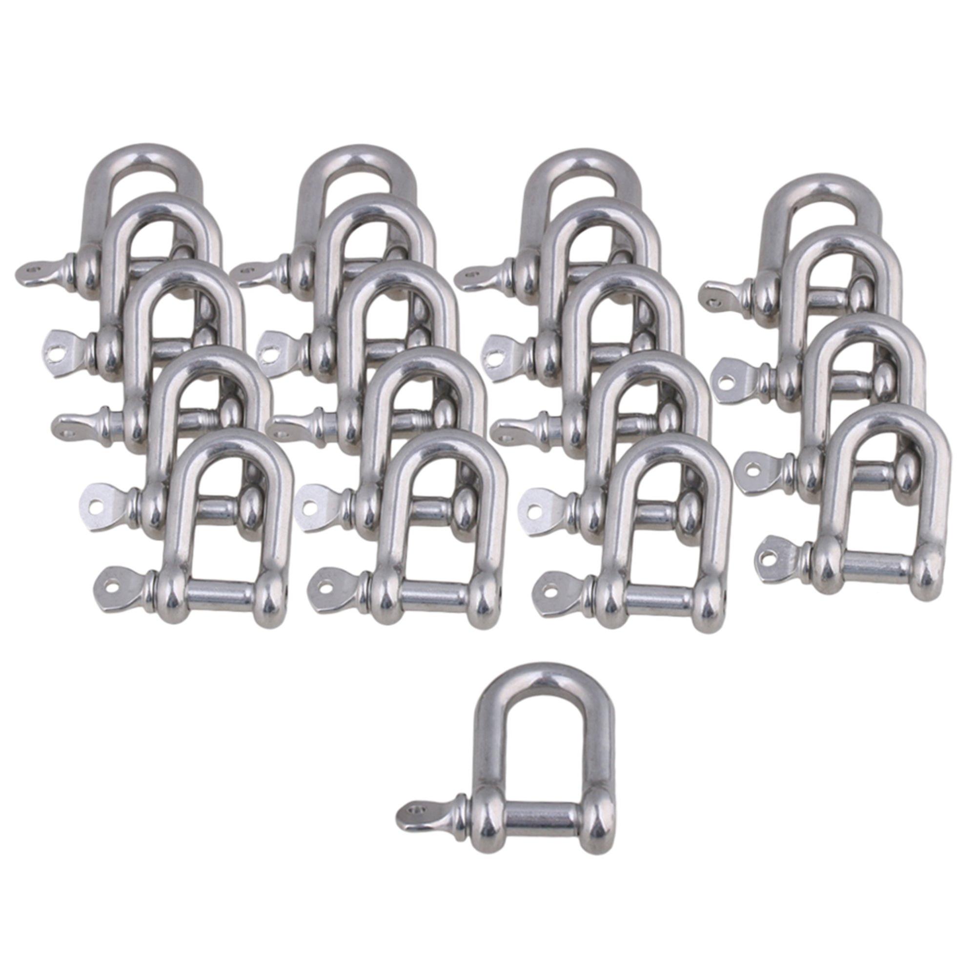 20 Pieces 35x32mm Silver 304 Stainless Steel M6 D Shackle Rigging Tool