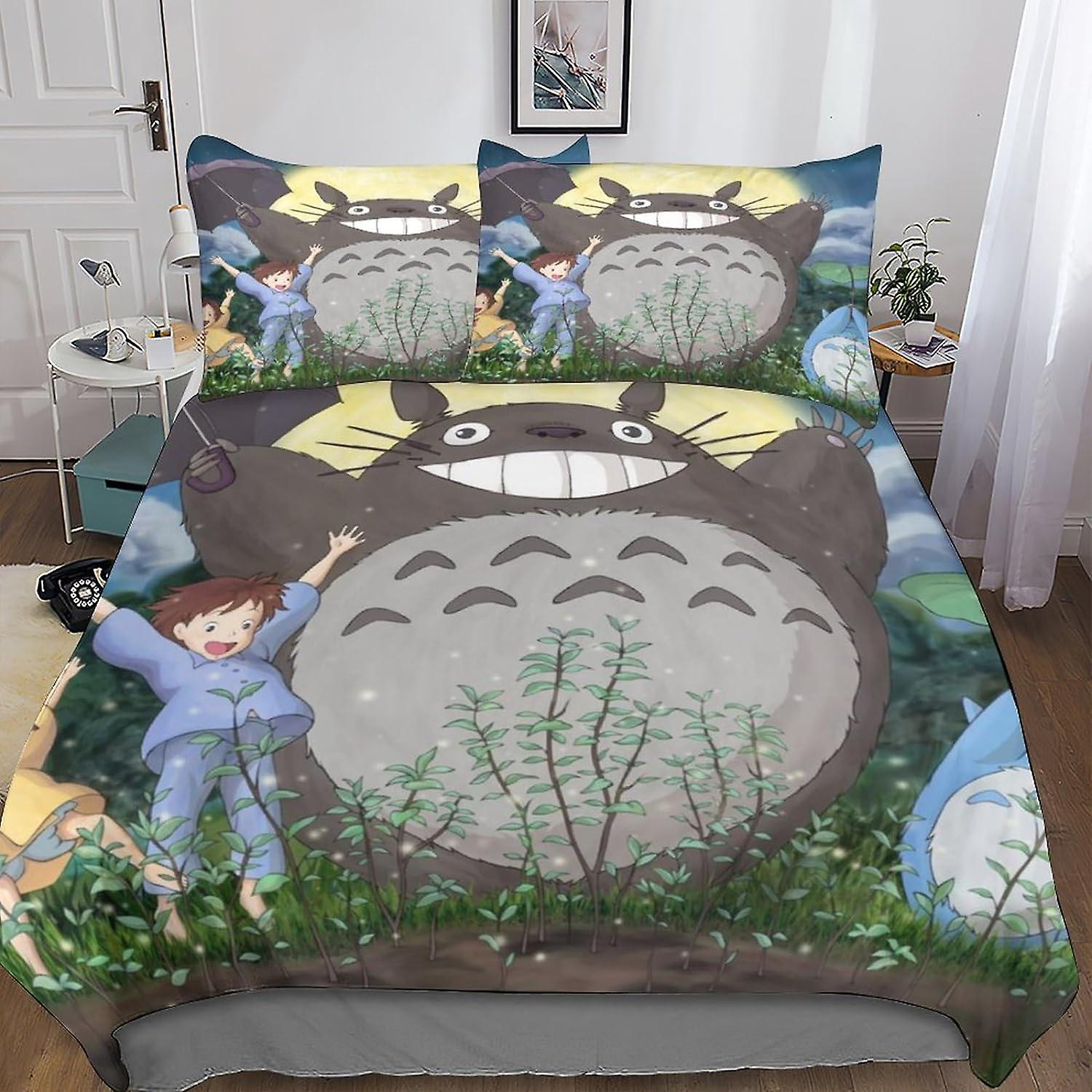 طقم غطاء لحاف توتورو مع سحاب مخفي للإغلاق - فراش أنيمي من الألياف الدقيقة المريحة ، طباعة ثلاثية الأبعاد ، مجموعة من 3 قطع مع أكياس وسائد ، مثالية للأولاد والبنات 