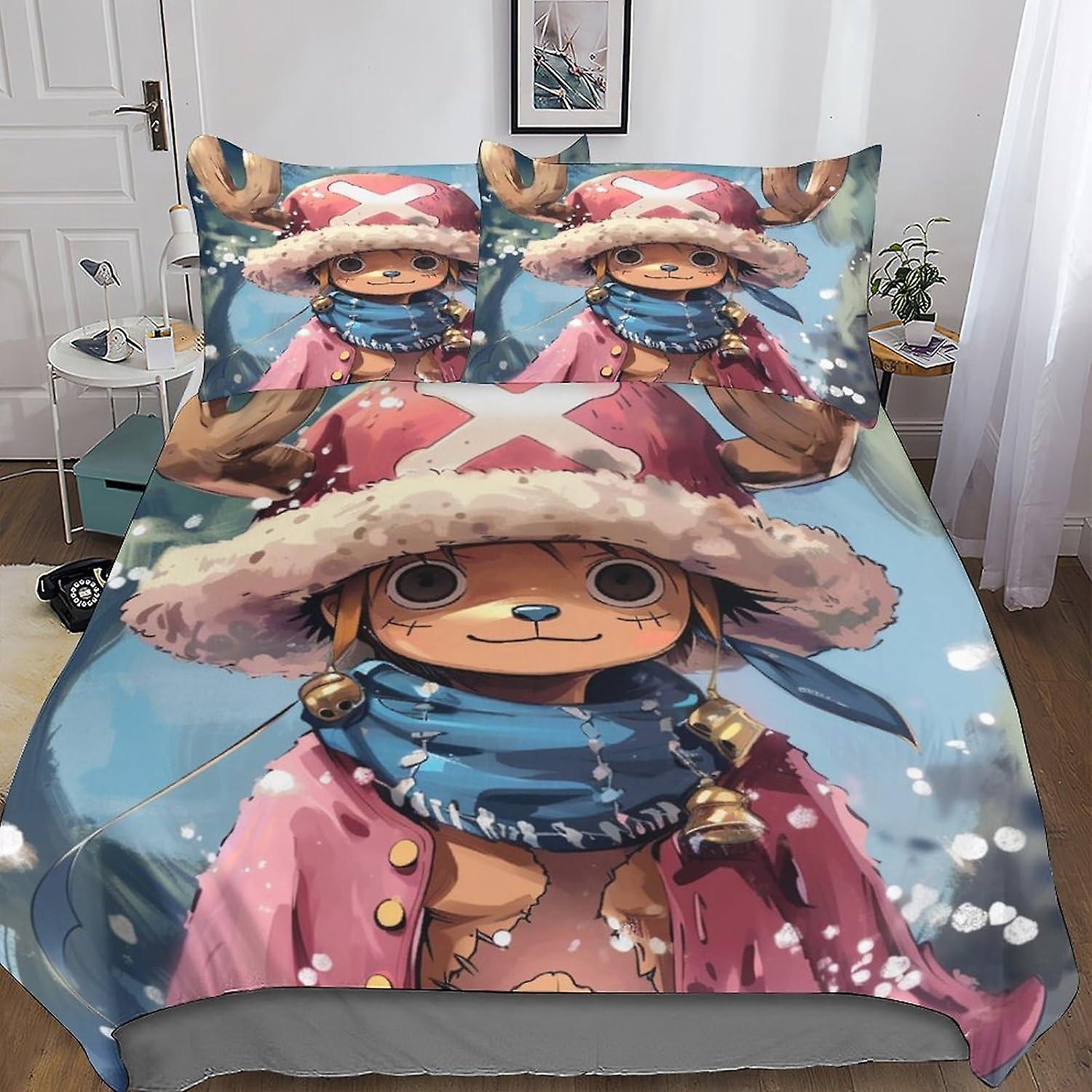 DSJackson One Piece Premium Bedding Sets with Hidden Zipper Closure - 3-Piece Anime Duvet Cover Set with Striking 3D Print And Pillowcases, for Boys A