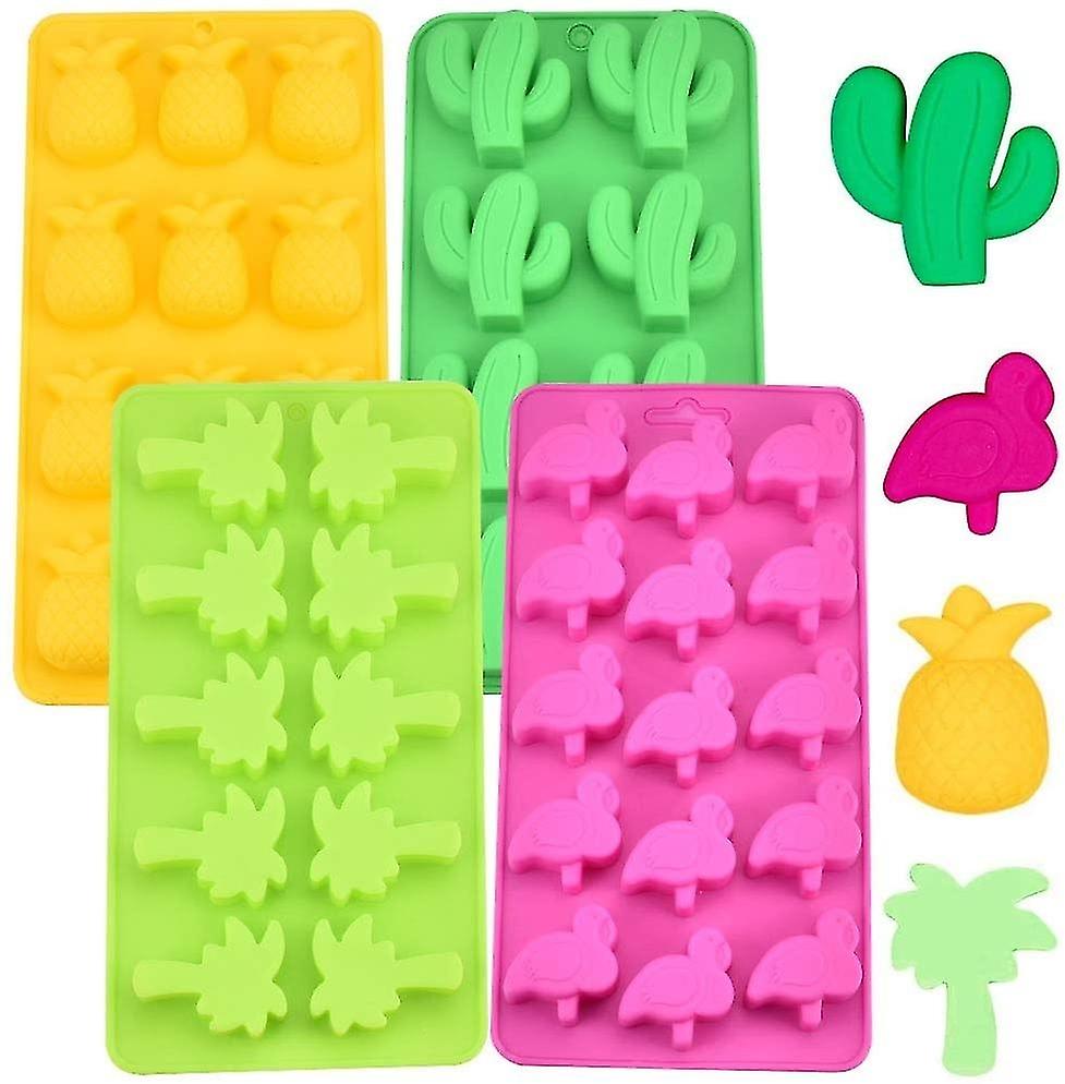 4 Pcs Candy Shape Silicone Chocolate Molds Ice Cube Molds Cactus, Flamingo, Coconut Tree And Pineapp