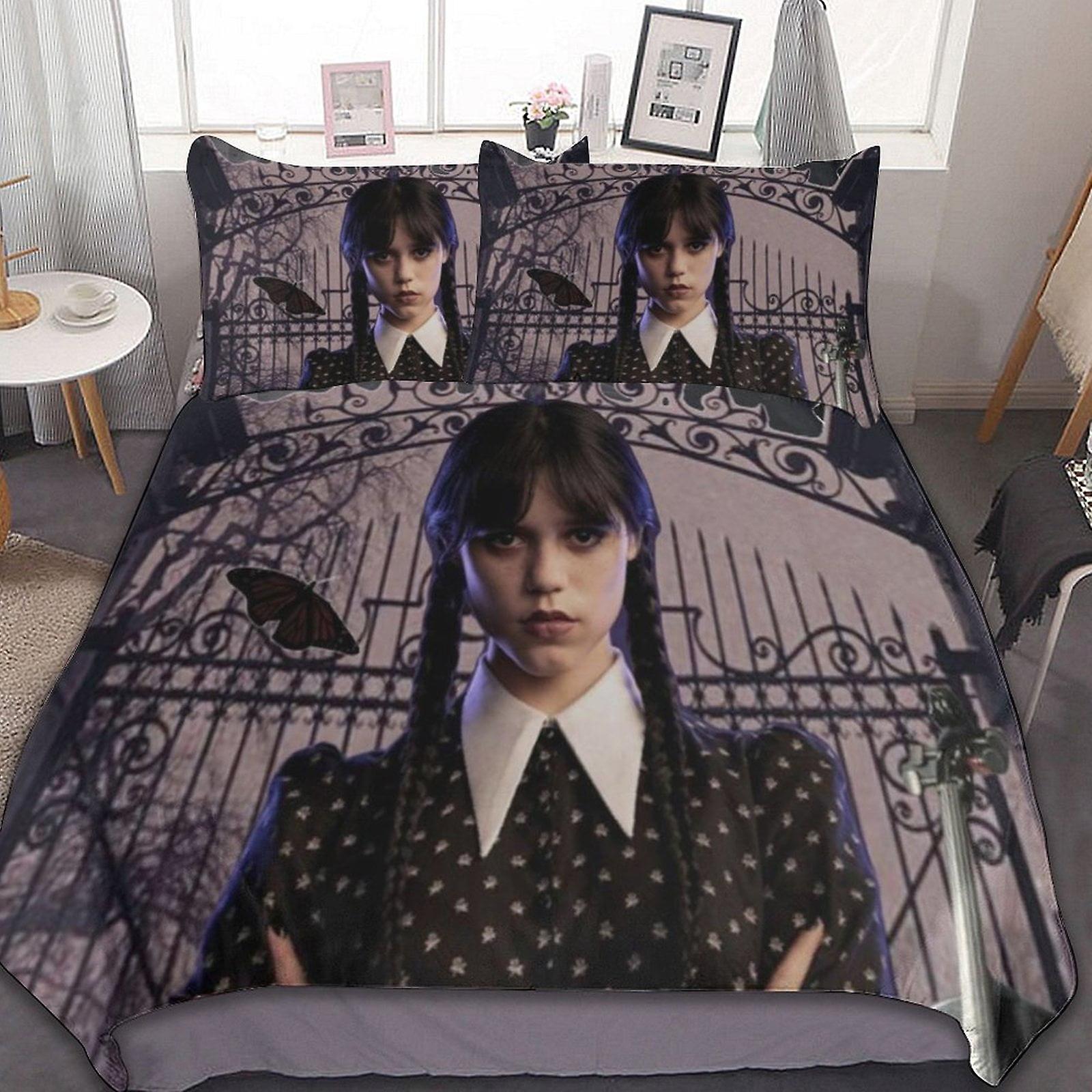 Onsdag Addams 3 stk lagner sæt åndbart dynebetræk med 2 pude Sham Soft All Seasons sengetøj sæt