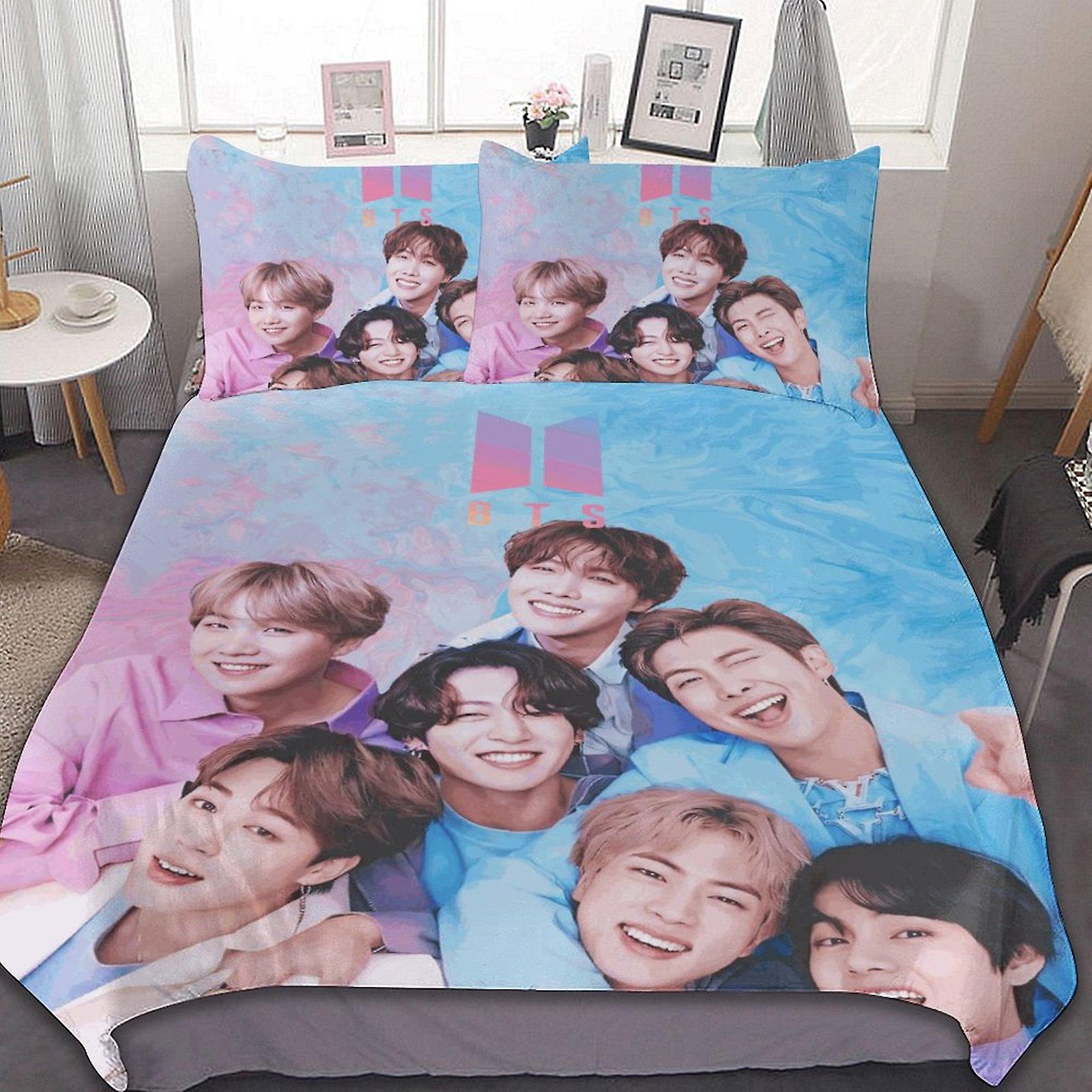 Kpop BTS sengedynetrekk mikrofiber sengetøy sett 3D-trykt lett 3-delt dynesett, 1 dynetrekk og 2 puteskam for barn gutter jenter