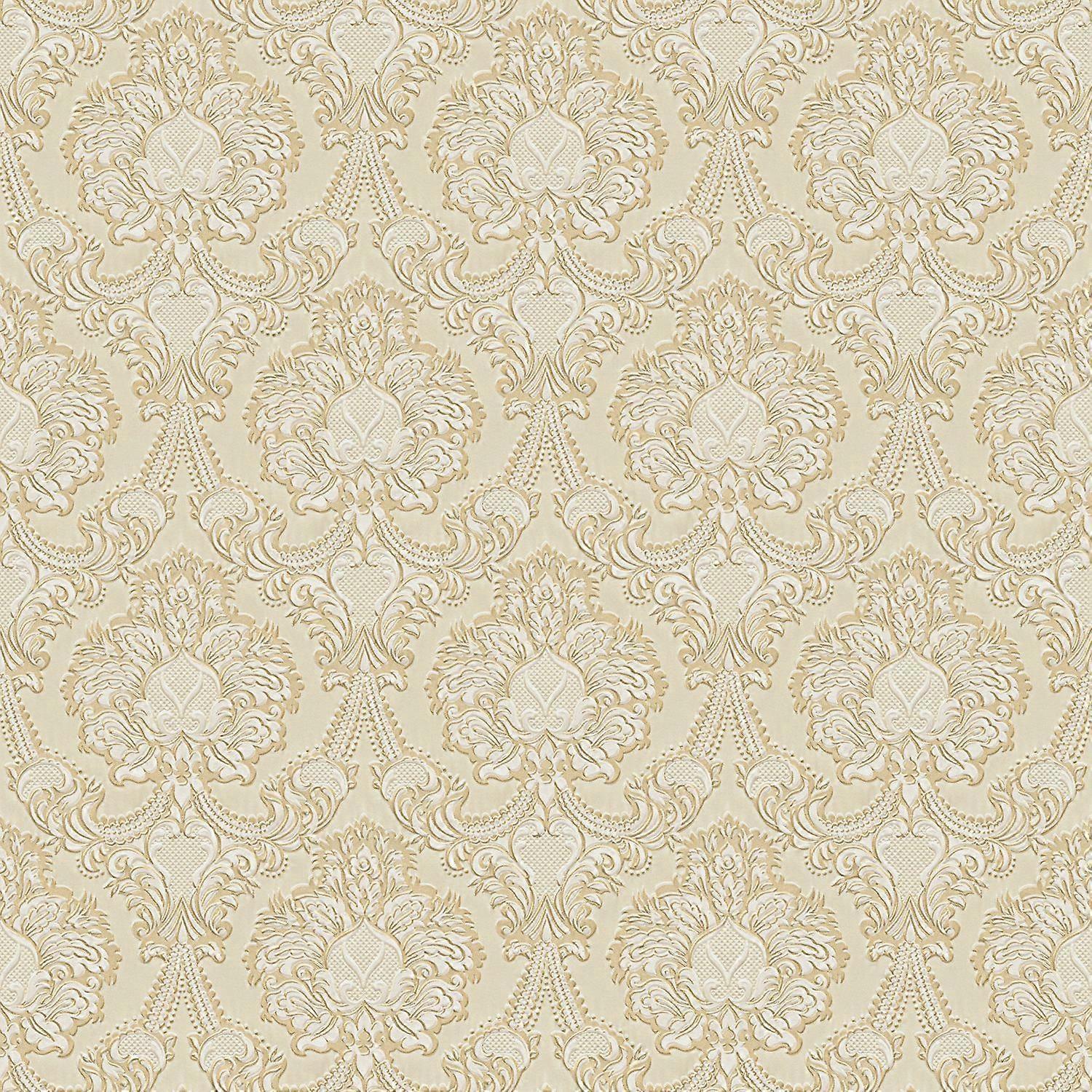Barok behang Profhome 310323-GU papier behang licht gestructureerd in barok stijl mat goud beige crèmewit 5,33 m2
