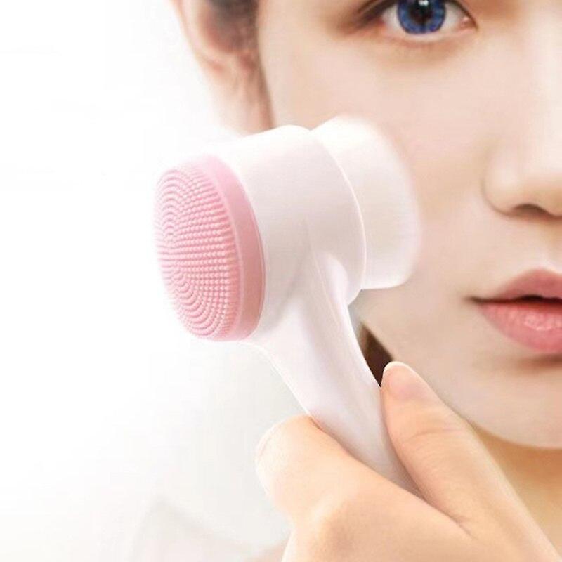 3d Double Side Face Washing Brush With Oft Fur Silica Instrument For Home Based Manual Face Clean And Pores Deep Cleanin