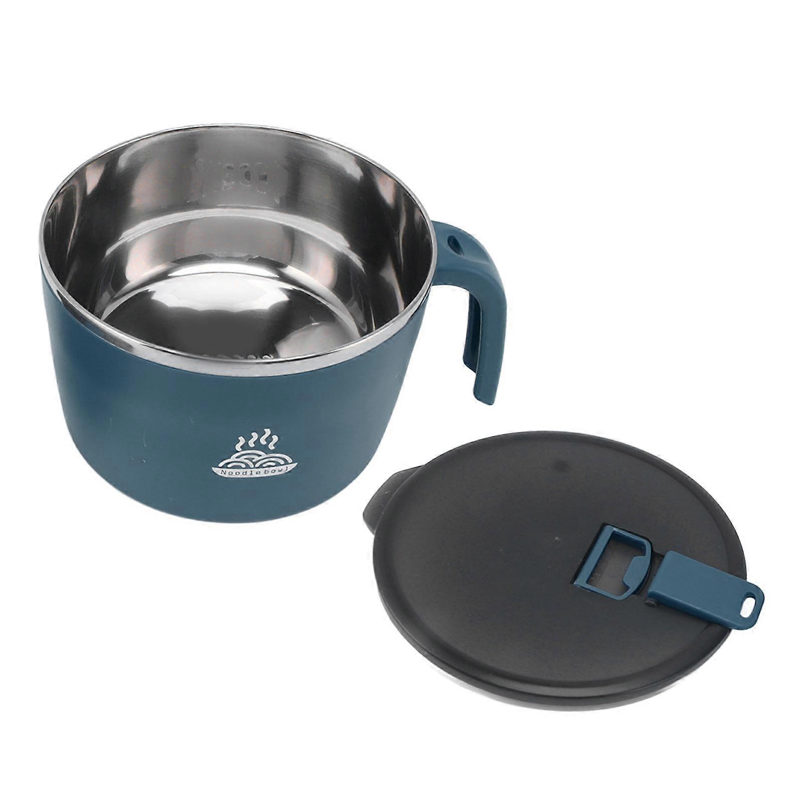 Stainless Steel Instant Noodle Bowl Seal Drain Soup Mug with Lid Phone Holder for Dormitory Office 1300ML Large Capacity Blue 