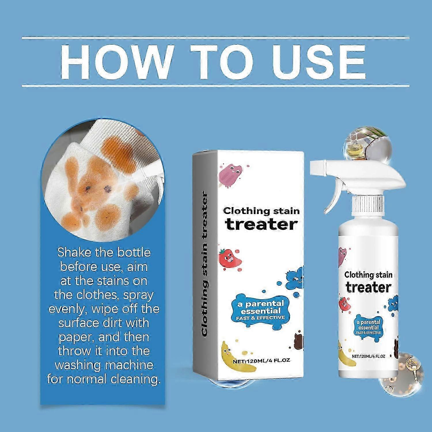 4 FL OZ Stain Remover Spray, Stain Treater for Laundry, Messy Stain ...