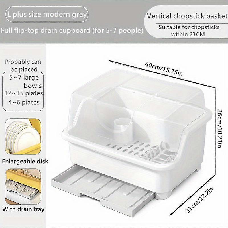 Flatware Organizer, Multifunctional Large Capacity Dish Drainer With Lid And Drainboard, Household Dust-proof Dish Drying Rack, For Kitchen Countertop