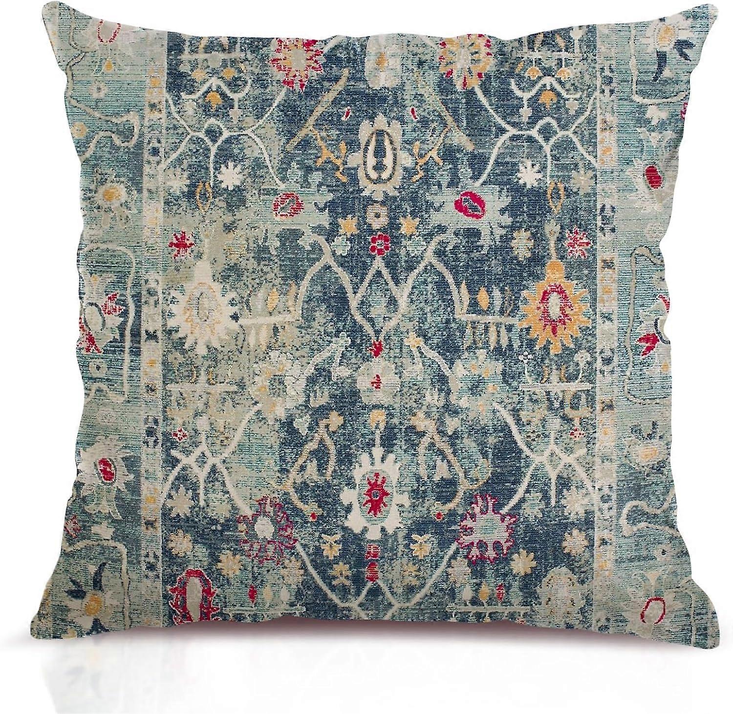 Boho Blue Throw Pillow Covers 16x16 inch, Bohemian Carpet Double Sided Pattern Soft Plush Cushion Cover for Couch Sofa Bed Decorative, Only Pillowcase