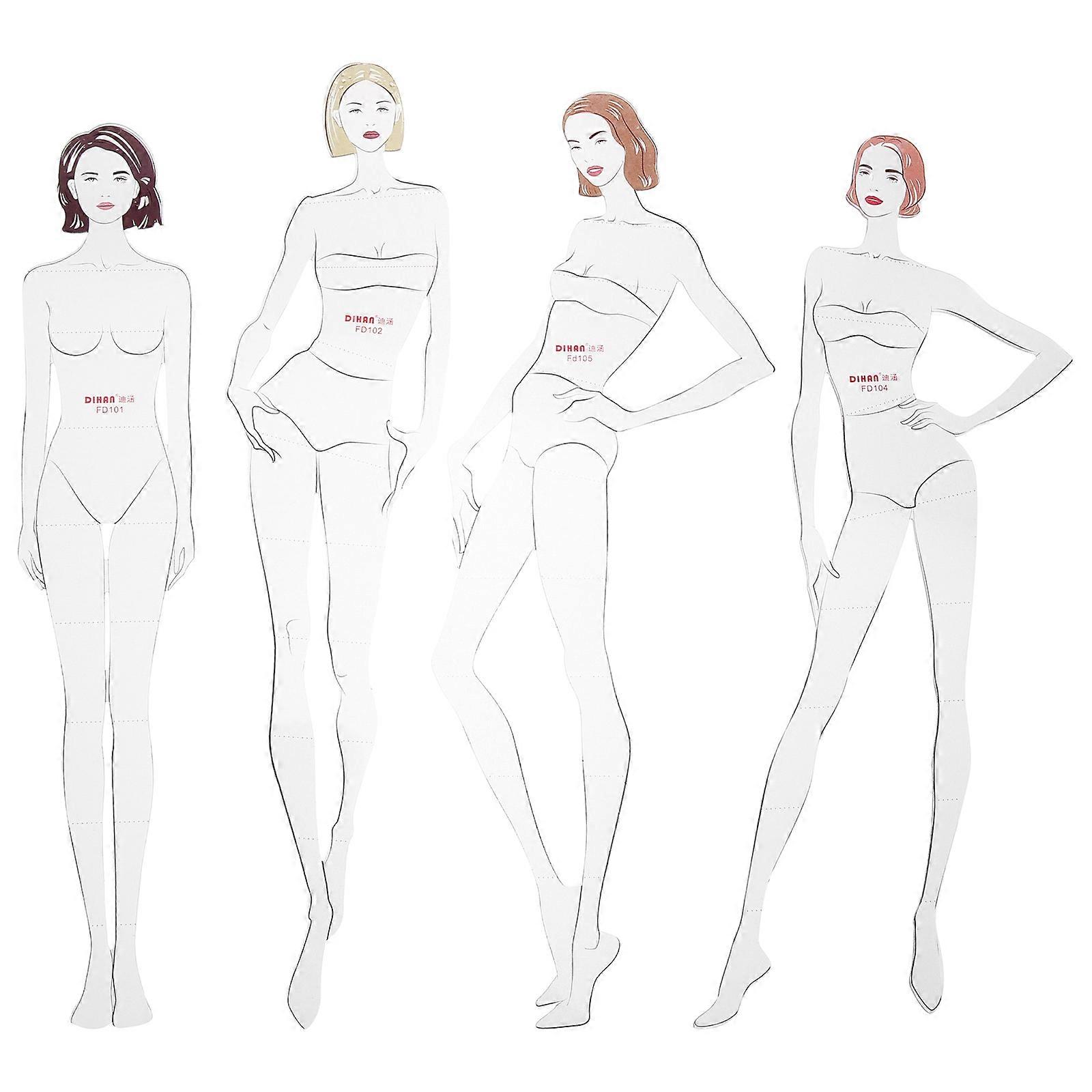 4pcs Female Fashion Drawing Ruler Figure Drawing Template Sketch Template