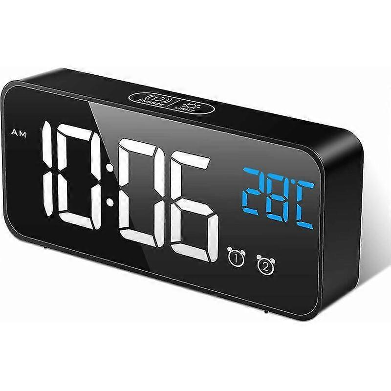 Digital Alarm Clock, Digital Clock Morning Alarm LED Mirror Large Screen Mid Temperature/Snooze/2 Alarms Adjustable Brightness and Sound Sound Activat