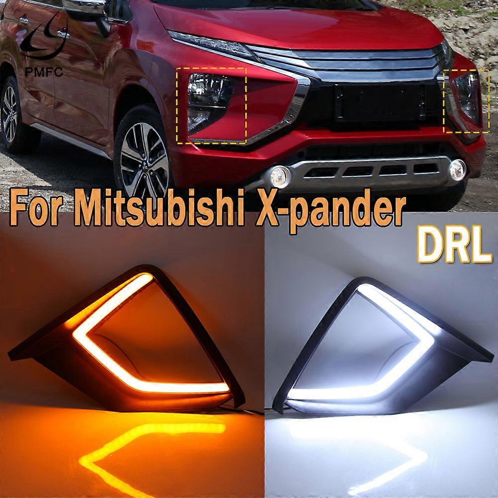 2Pcs LED DRL Daytime Running Light White Turn Signal Light Lamp Yellow Waterproof For Mitsubishi X-pander Xpander