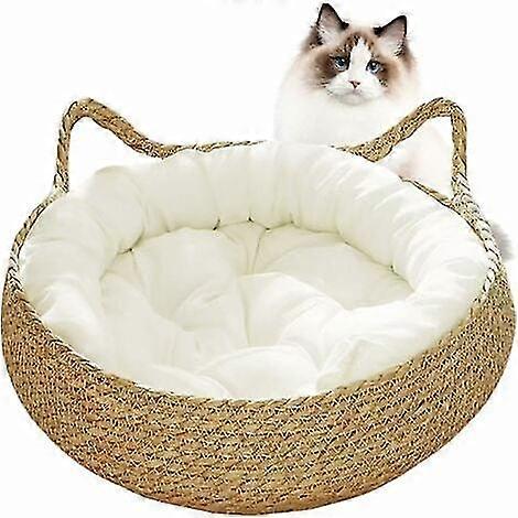 Ineasicer Cat Beds 2 In 1 Woven Cat Baskets Bed With Soft Cushion For Comfortable Kitten Kitten