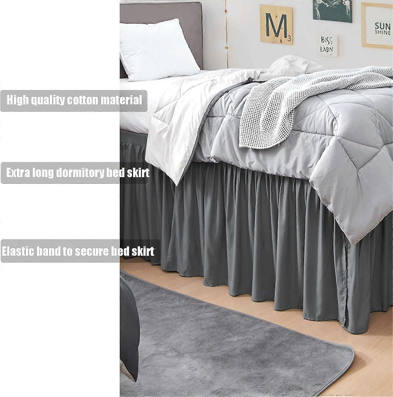 Dorm Bed Skirt,Ruffled College Dorm Long Sized Bed Skirt Twin-XL, Dorm Room Essentials, Not Sheer, for lofted Dorm Bed Hides The Underneath of The Bed