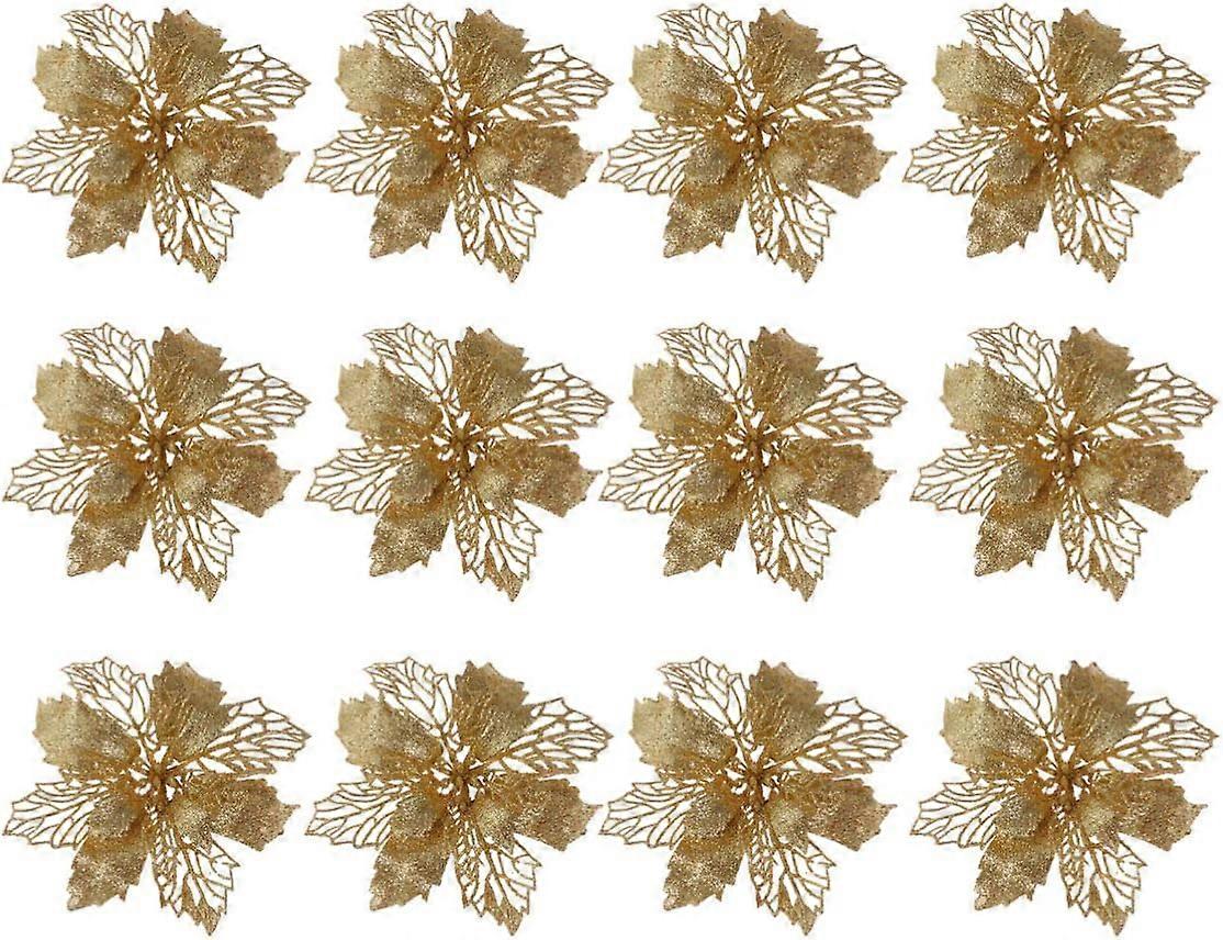 Balabela 12 részes karácsonyfa díszek Csillogó Mikulásvirág karácsonyi díszek Fa díszek Mesterséges karácsonyi virágok dekoráció Chri számára