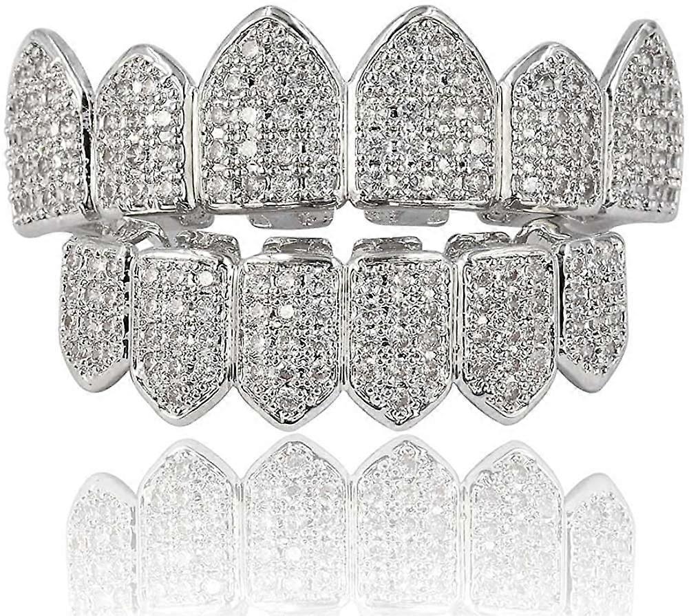 PIAO 18K vergulde macro-bestrating CZ Iced-Out Grillz met extra vormbalken inbegrepen