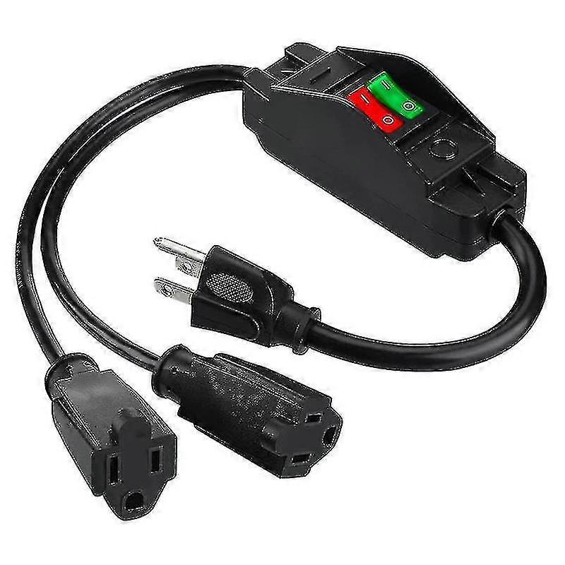 2024 Black Extension Cord Y Splitter With Switched Plug, 1.8ft Us Plug