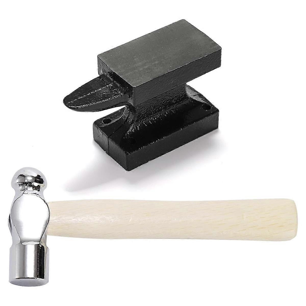 1.1 Lbs Small Horn Anvil Bench Block with Metal Stamping Hammer for Jewelry Making & Repairing, Cas