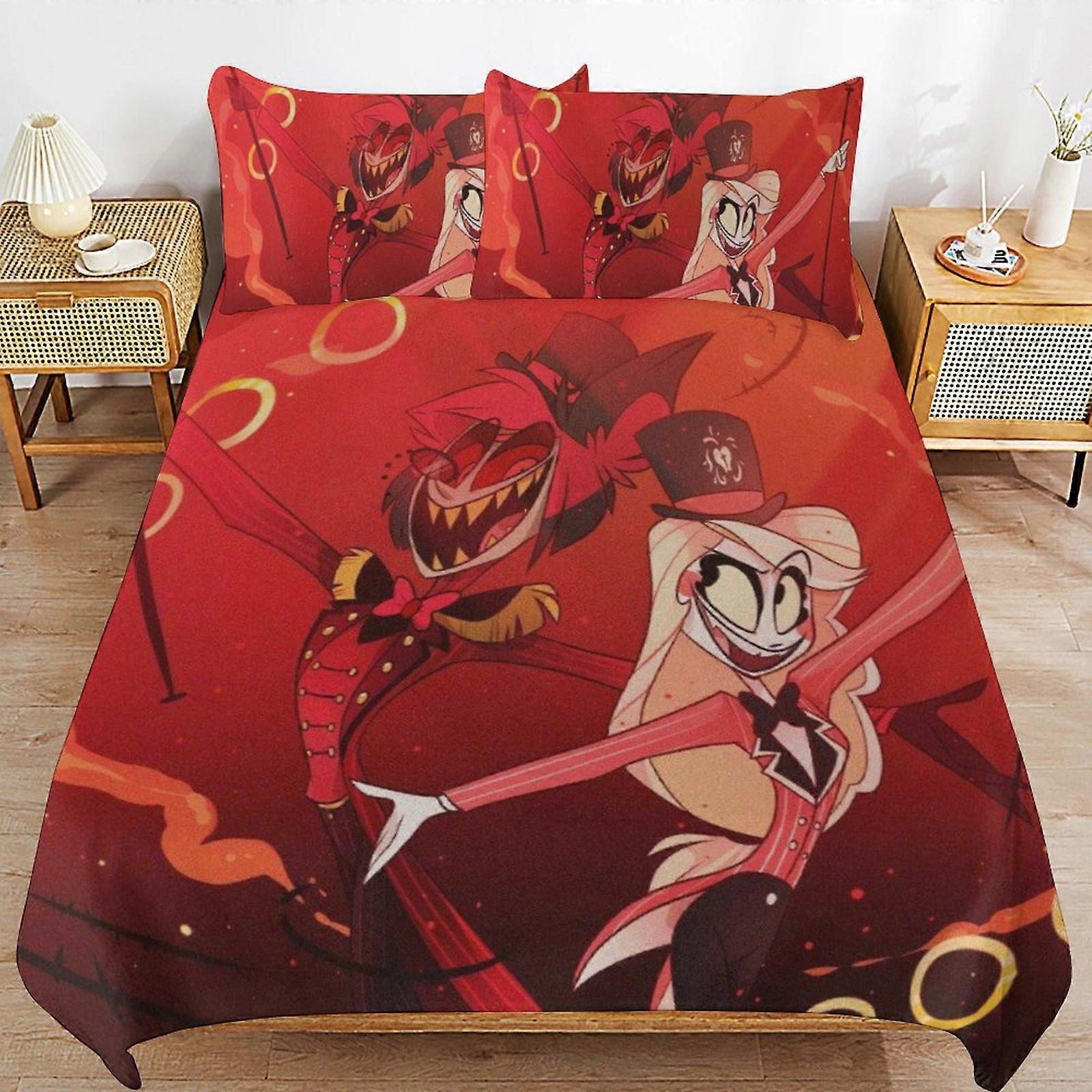 c362 Hazbin Hotel Helluva Boss Conjunto de Cama Capa de Edredão Confortável e Leve Cartoon Roupa de Cama Conjunto de Cama de 3 Peças Twin (1 Capa de Edredão e 2 Fronhas