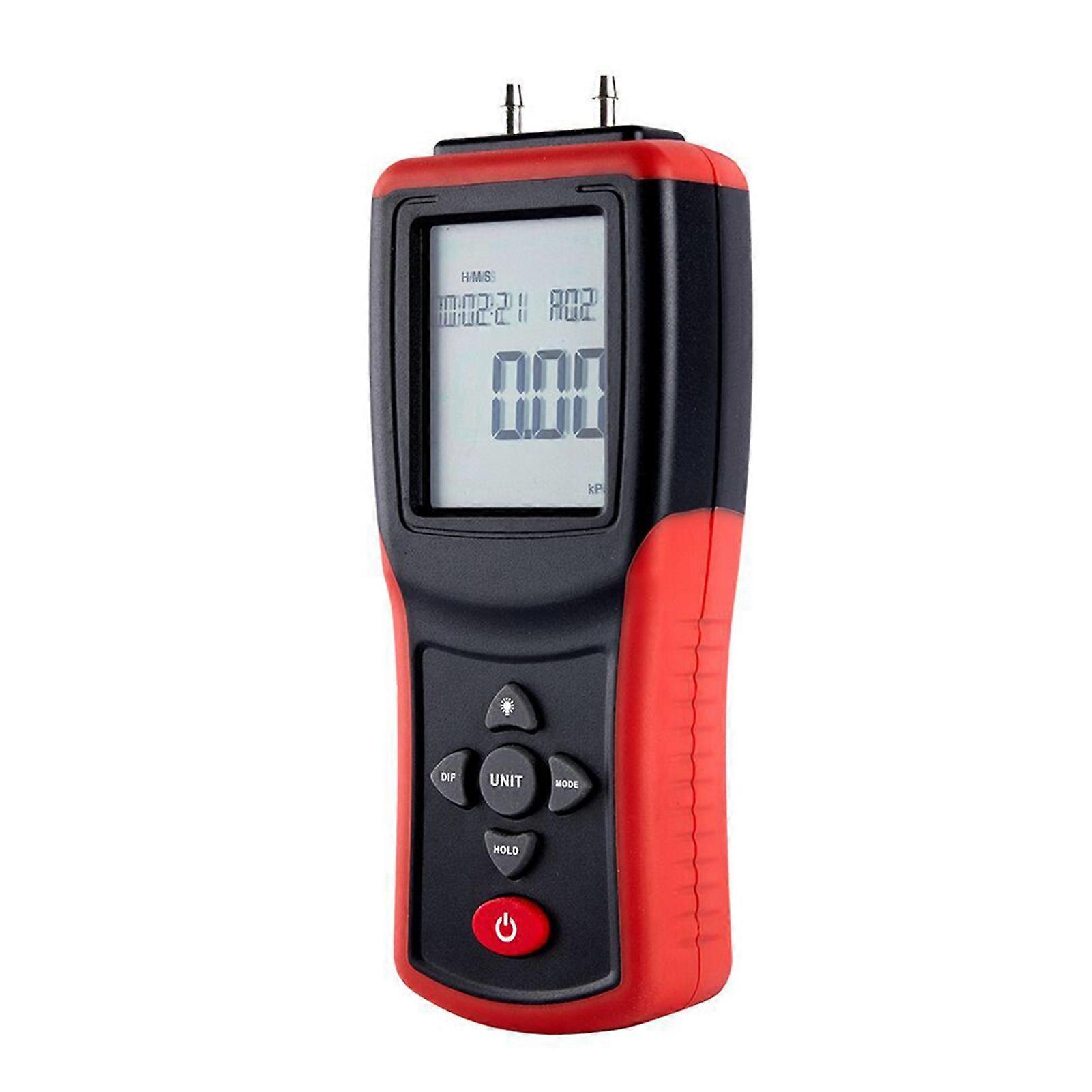 Digital Manometer 2.4-inch LCD High Precision Hand-held Dual-port Manometer 2Psi Differential Air Pressure Gauge Tester with 12 Units
