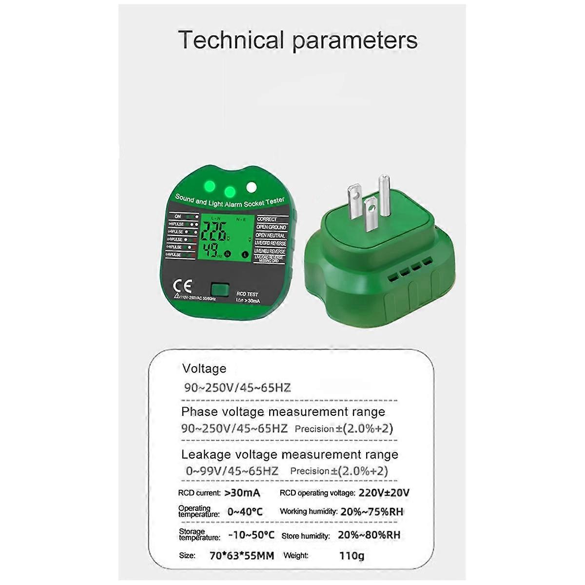 Digital Display Buzzing Socket Tester Voltage RCD Test Smart Detector Zero Line Polarity Phase Chec