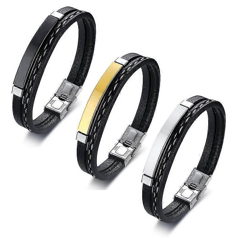 الرجال الأسود مولت طبقة الجلود سوار سحر الفولاذ المقاوم للصدأ بار ذكر أنثى مجوهرات