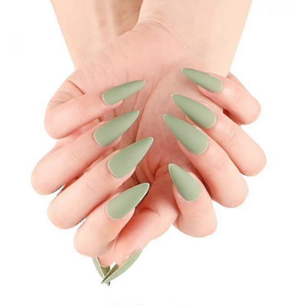 long Pointed Nail Patch Sensual Frosted Nail Piece(green)