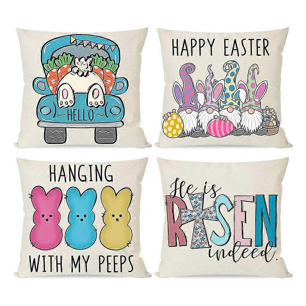 Spring Easter Bunny Print Throw Pillow Case Linen Square Cushion Cover Pillowcase Home Sofa Decoration