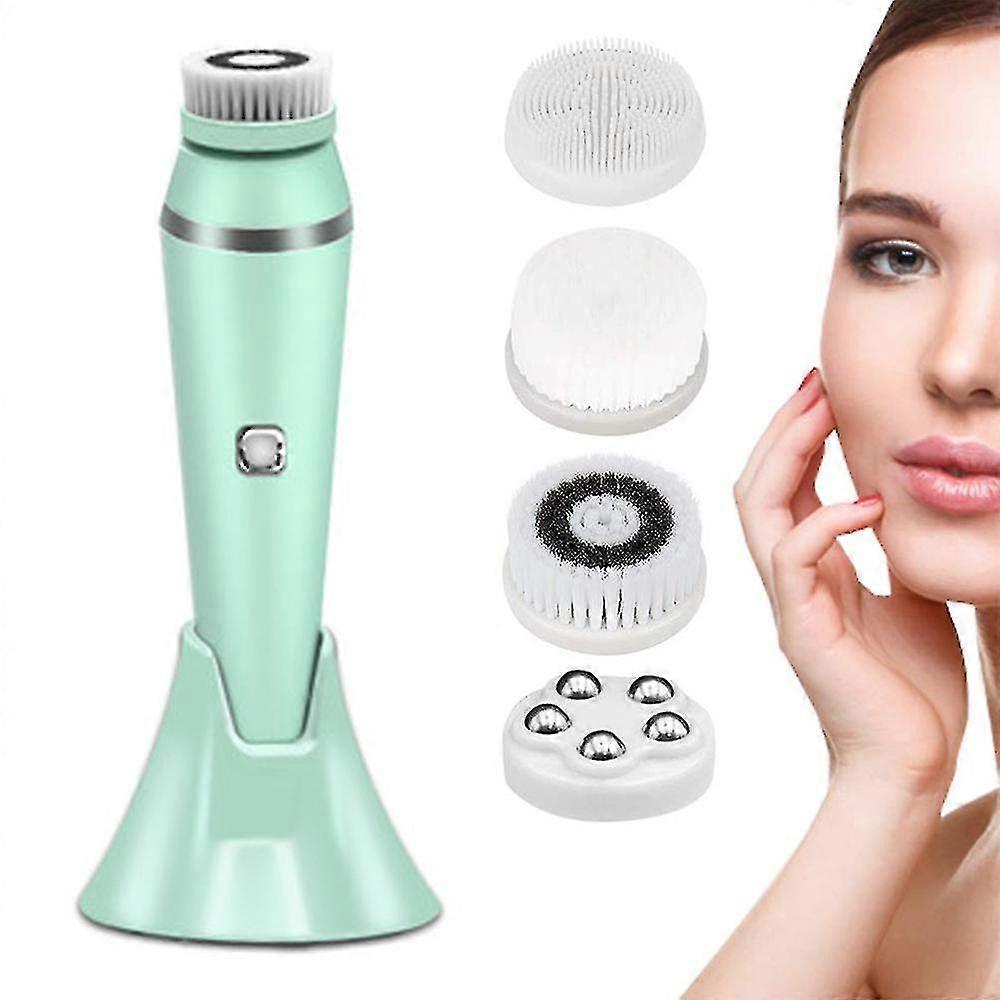 מברשת לניקוי פנים נטענת, מברשת ניקוי פנים עמידה למים חשמלית עם 3 מהירויות, מברשת סיבוב פנים עם 4 ראשי מברשת לאקספוליה עדינה