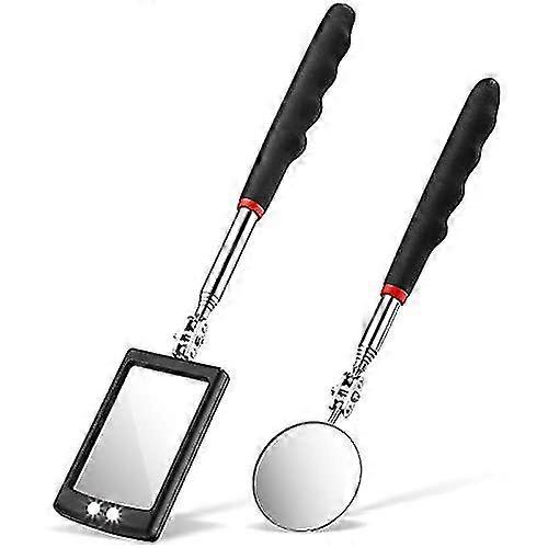 2 Pieces Lighted Telescoping Led Inspection Telescoping Mirror Flexible Telescoping Mirror Round Mirror Handle Telescoping Pickup Tools Present For Ch