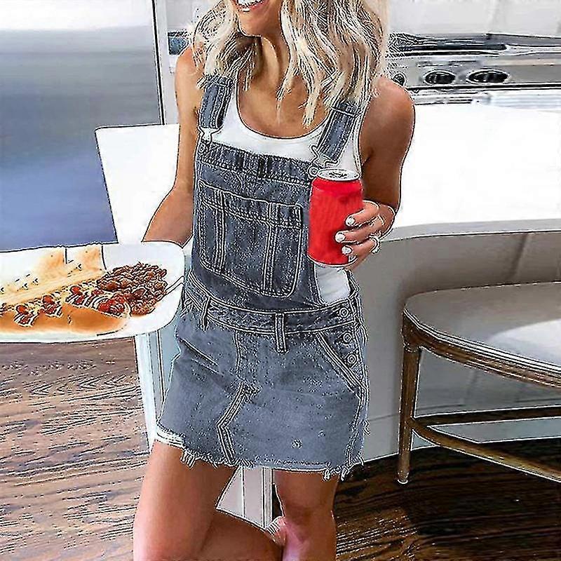 Women Denim Overall Dress American Flag Camo Print Adjustable