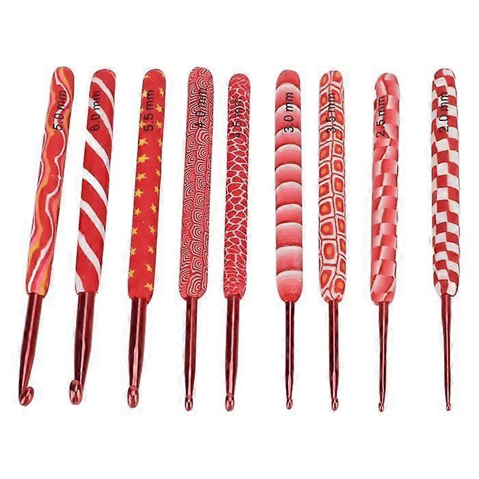 Crochet Hook Kit 9 Pieces Crochet Hooks Differentiable Sizes Red Handle Ergonomic Handle Material in