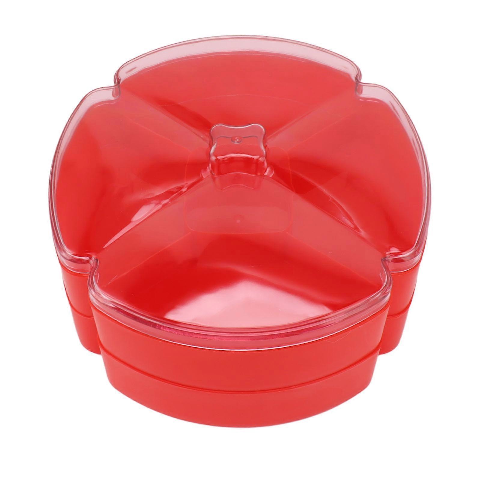 Plastic Divided Serving Tray Double Layer Divided Serving Dish Nut Platter Candy Snacks Dried Fruit Plate with Lid Red
