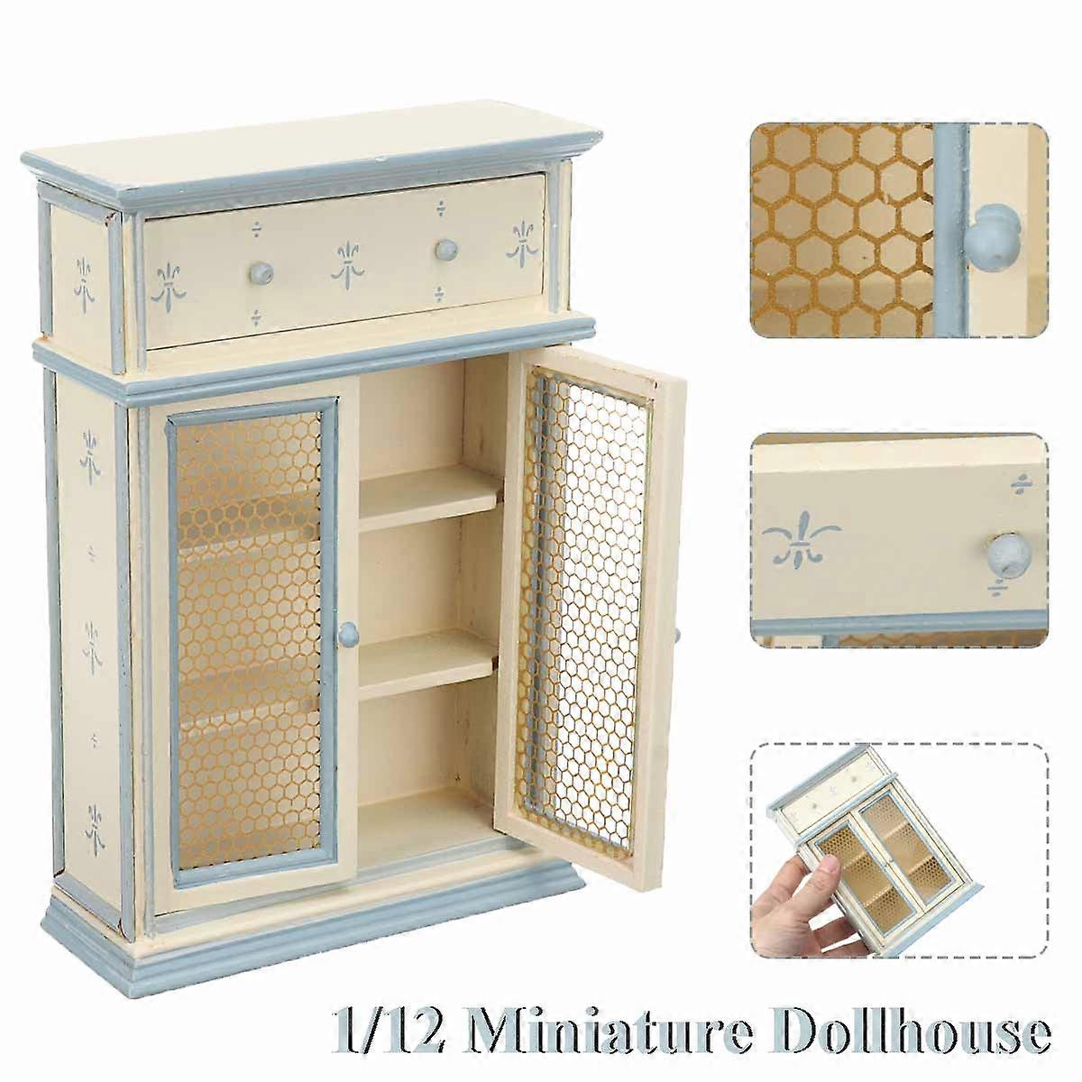 1:12ドールハウスミニチュアキッチン家具白い食器棚ディスプレイキャビネット子供ギフト10X4X15CM