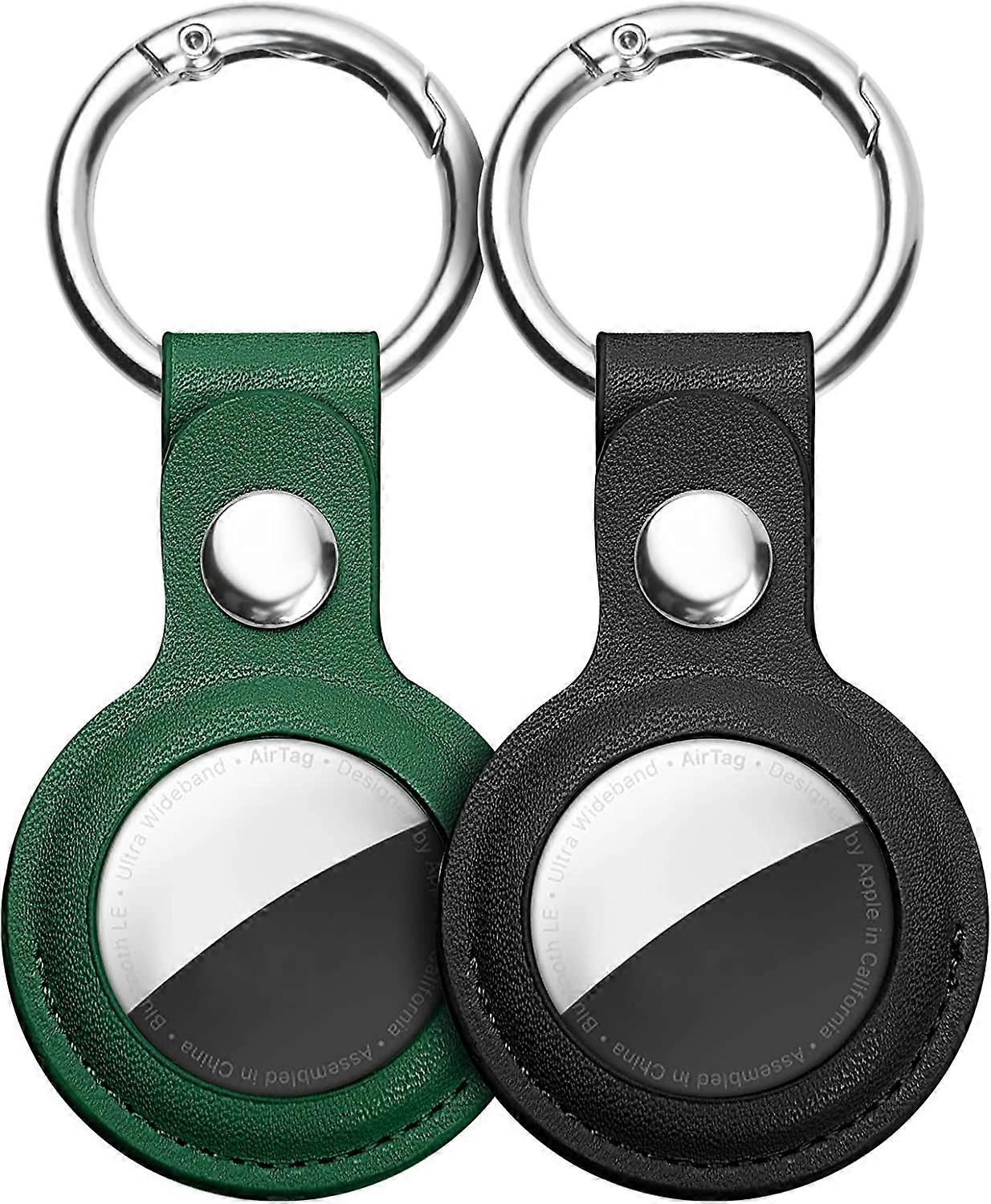 AirTag, 2 τεμ, AirTag Case Leather Keychain, Portable AirTag Key Finder για σακίδια και κατοικίδια, Mini AirTag Lanyard Tracker Protective CoverΜαύρο, Gree