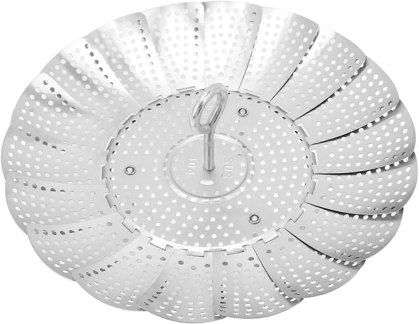 Foldable Vegetable Steam Basket, 304 Stainless Steel, Hole Through Design, Bottom Strengthened Bracket, Lifting Handle for Easy Food Taking, Portable
